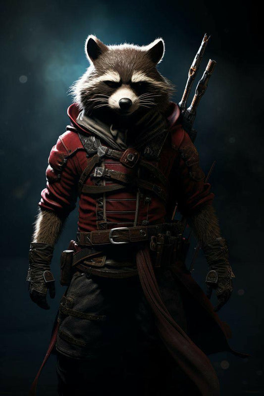 Anthropomorphic Rocket Raccoon Portrait Print Poster