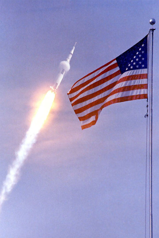 Apollo 11 Liftoff Jigsaw Puzzle Rocket And Us Flag Kennedy Space Jigsaw Puzzle