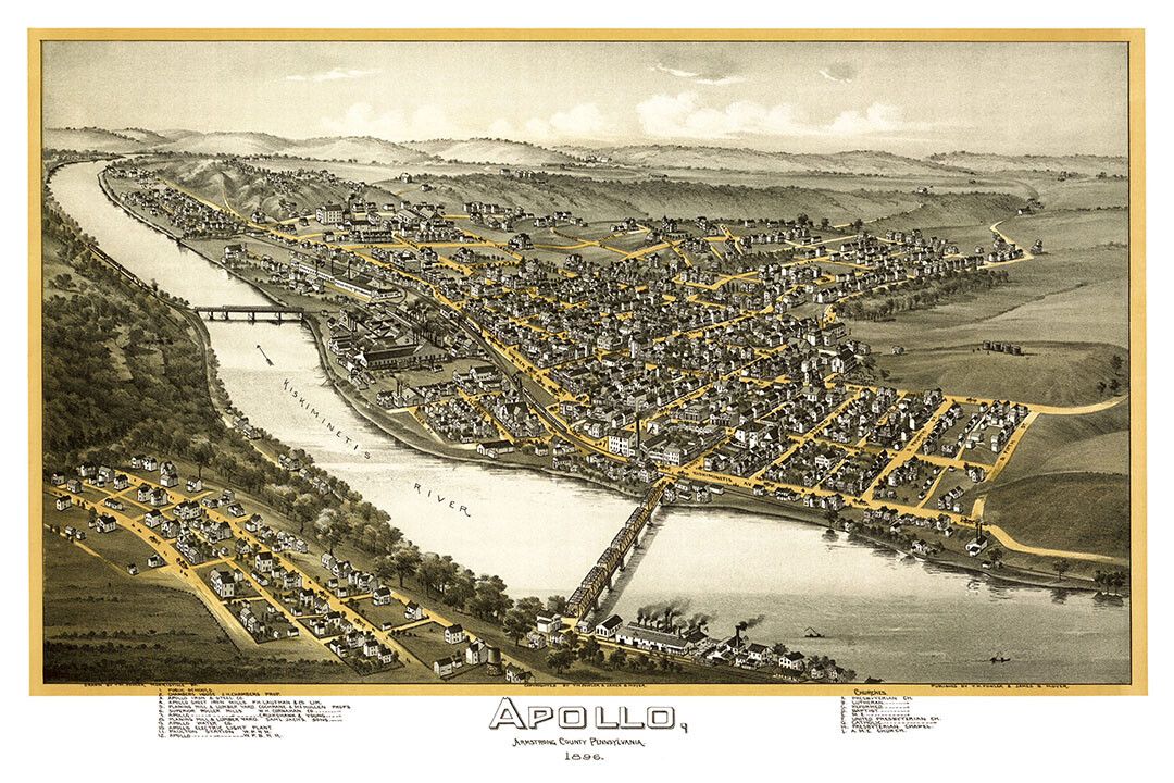 Apollo Pennsylvania 1896 Historic Panoramic Town Map Wall Art Poster