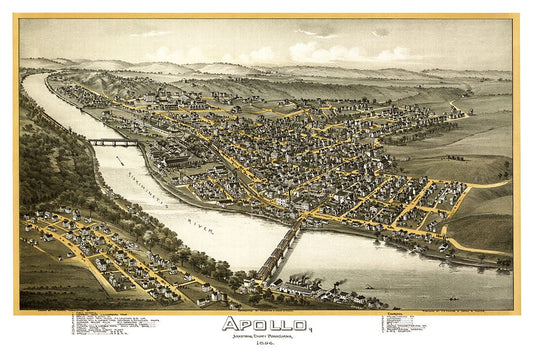 Apollo Pennsylvania 1896 Historic Panoramic Town Map Jigsaw Puzzle