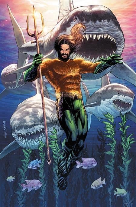 Aquaman Underwater Battle With Sharks Print Poster