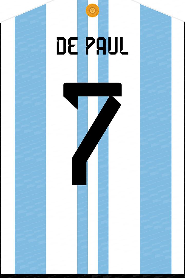Argentina #7 Rodrigo De Paul World Soccer Championship Wall Art Poster