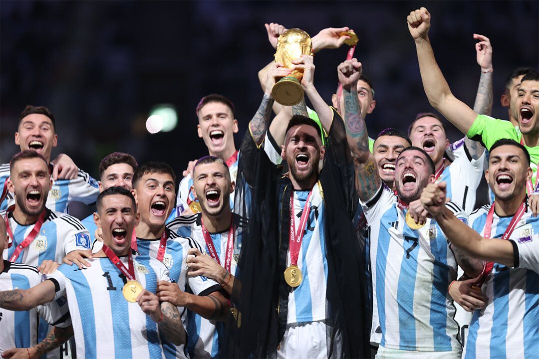 Argentina Team Soccer Champions 2022 Leo Messi Raising Trophy Poster