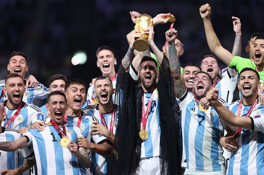 Argentina Team Soccer Champions 2022 Leo Messi Raising Trophy Jigsaw Puzzle