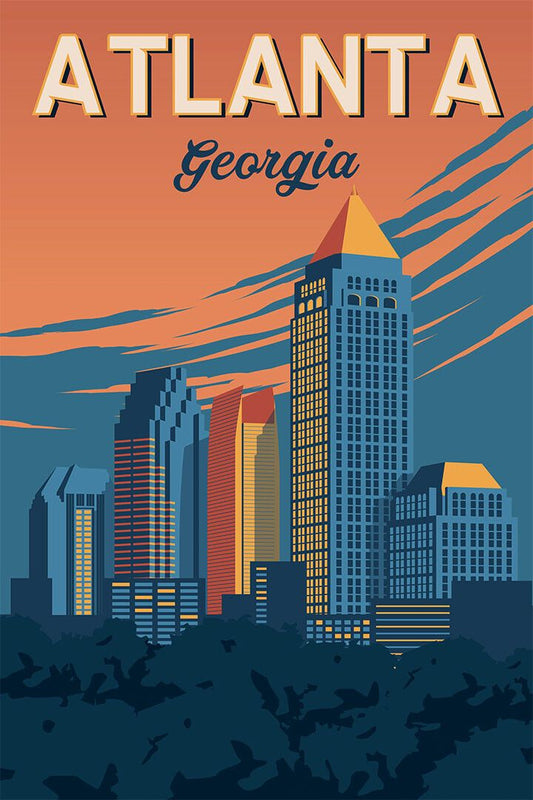 Atlanta Georgia Landscape Travel Vintage Print Wall Home Decor Jigsaw Puzzle