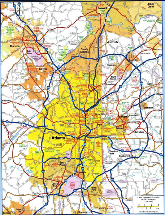 Atlanta Georgia Map Magnet Picture Magnet Print Road City County Usa Atl