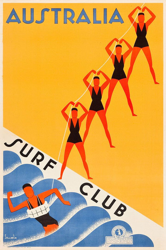 Australian Surf Club 1930S Vintage Style Travel Wall Art Home Poster