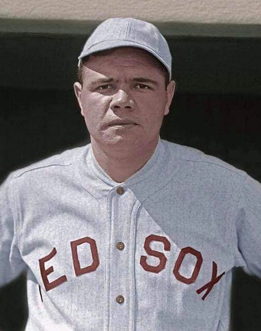 Babe Ruth Boston In Red Sox Baseball Uniform Colorized Poster Photo