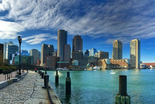Boston Massachusetts Skyline And Seaport City Keychain Picture Keychain Banner Print