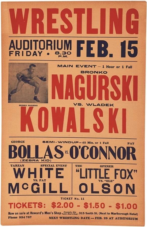 Bronko Nagurski Vs Killer Kowalski Poster Photo Wrestling Picture Wwf