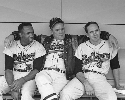 Baltimore Orioles Frank And Brooks Robinson, Hank Bauer Glossy Photo Print