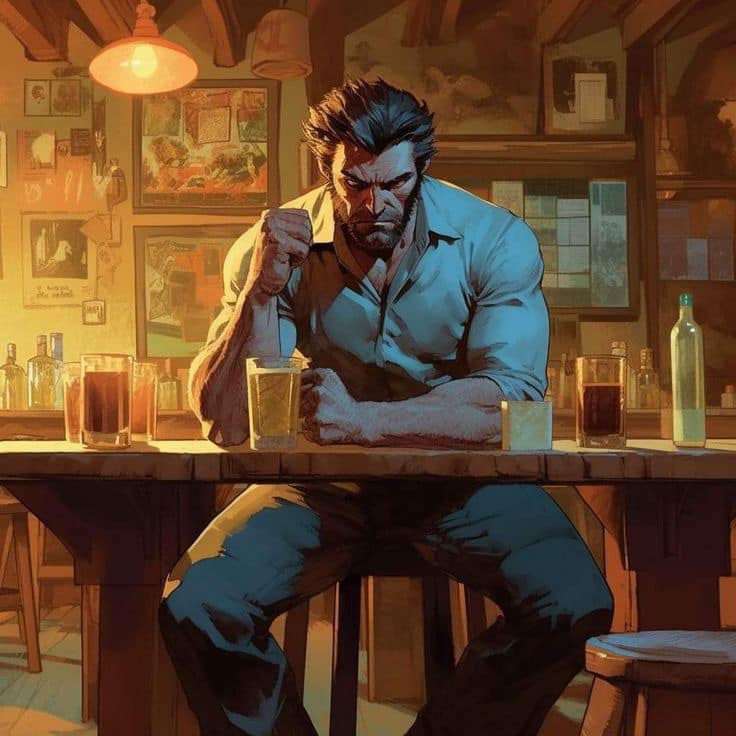 Bar Scene With Wolverine Print Poster