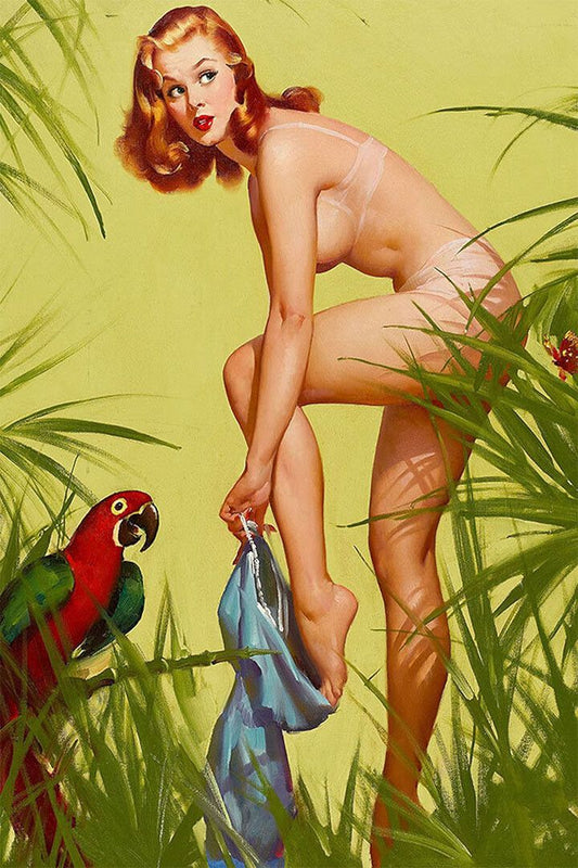 Bare Essentials Vintage Style Jungle Parrot Pinup Jigsaw Puzzle
