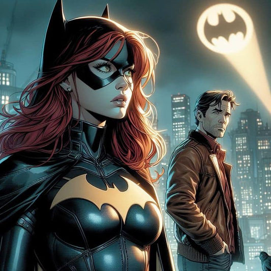 Batgirl And Bruce Wayne Gotham Night Print Poster