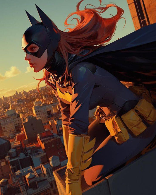 Batgirl Cityscape Sunset Print Poster