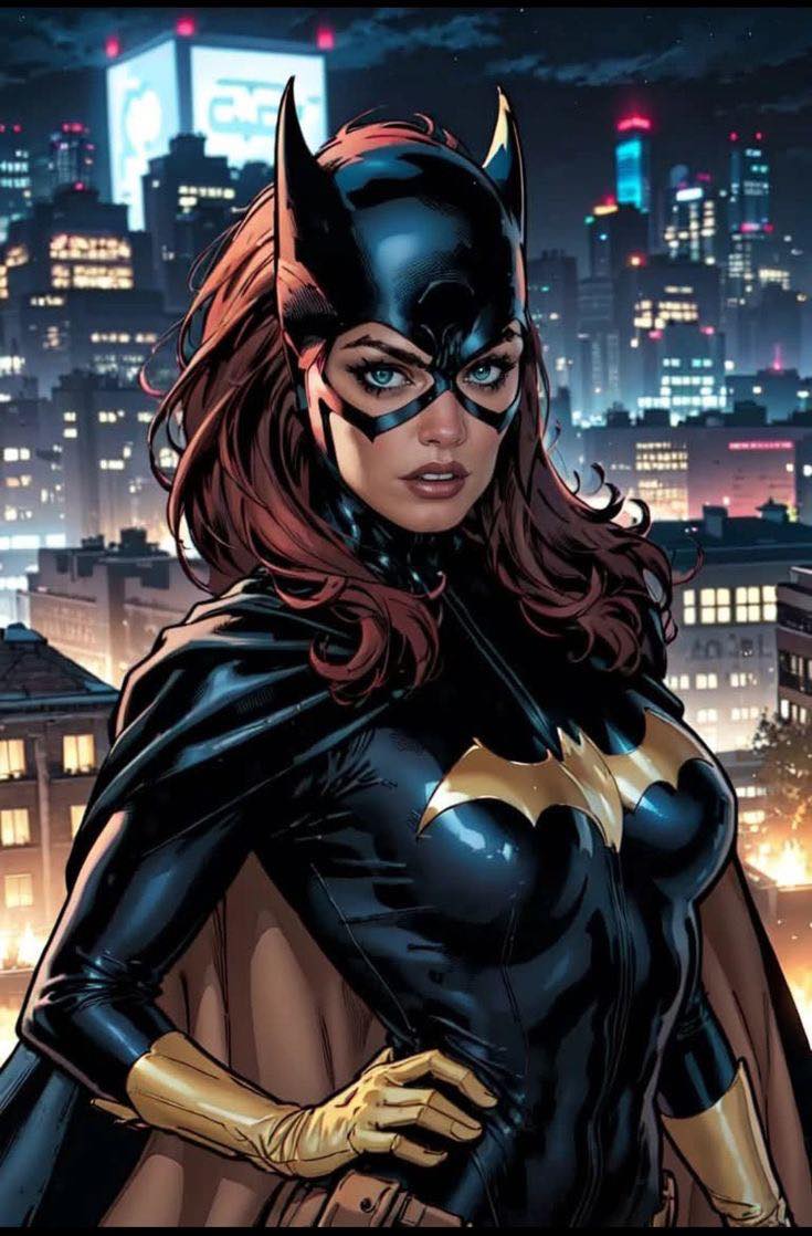 Batgirl Portrait Night Cityscape Print Poster