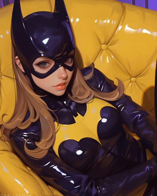 Batgirl Portrait Yellow Background Print Poster