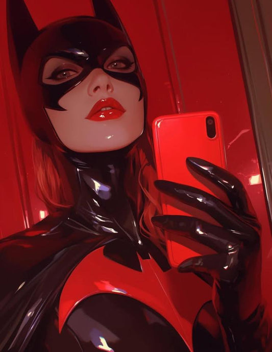 Batgirl Selfie Red Background Print Poster
