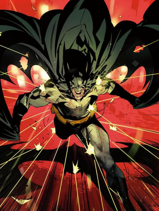 Batman Action Pose Red Background Print Poster