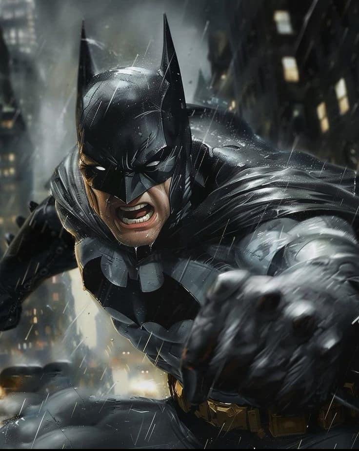 Batman Action Rainy Night Print Poster
