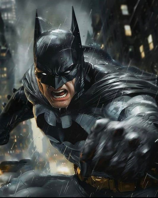 Batman Action Rainy Night Print Poster