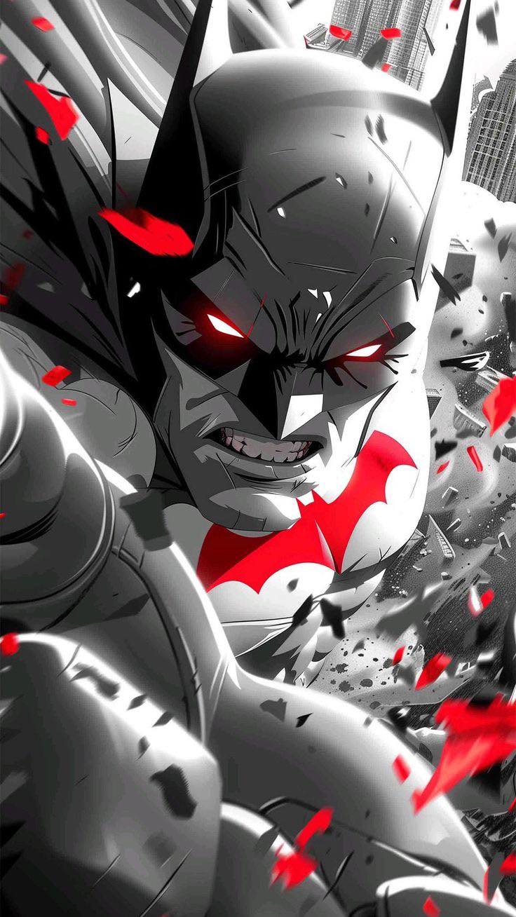 Batman Action Scene Black White Red Print Poster