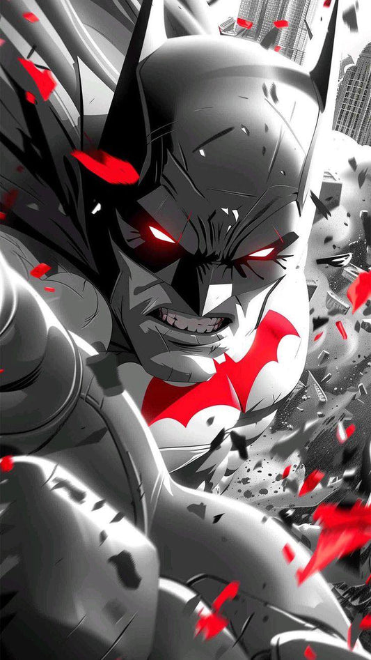 Batman Action Scene Black White Red Print Poster