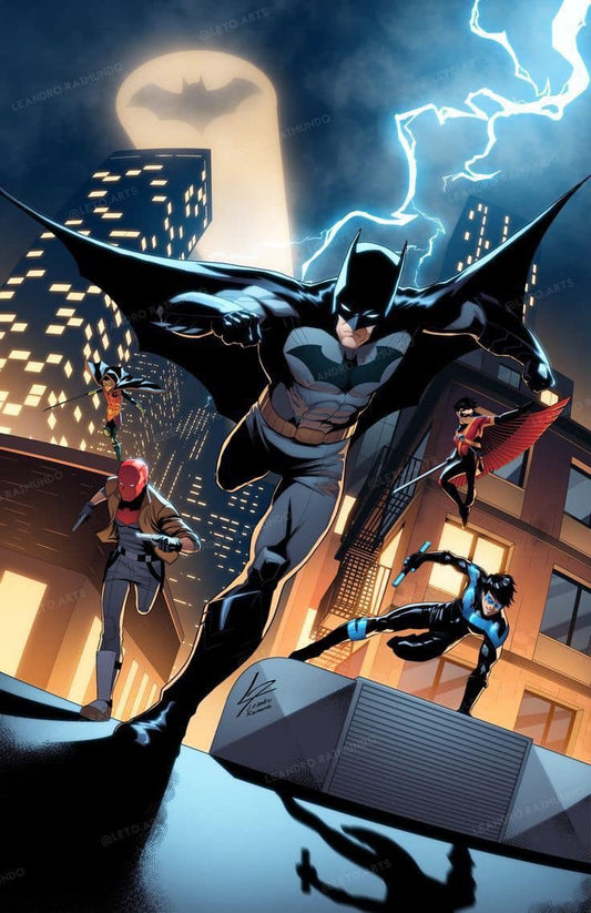 Batman And Friends Action Scene Night Cityscape Print Poster