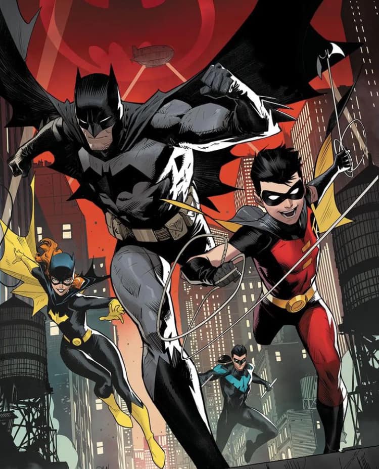 Batman And Sidekicks Cityscape Action Print Poster