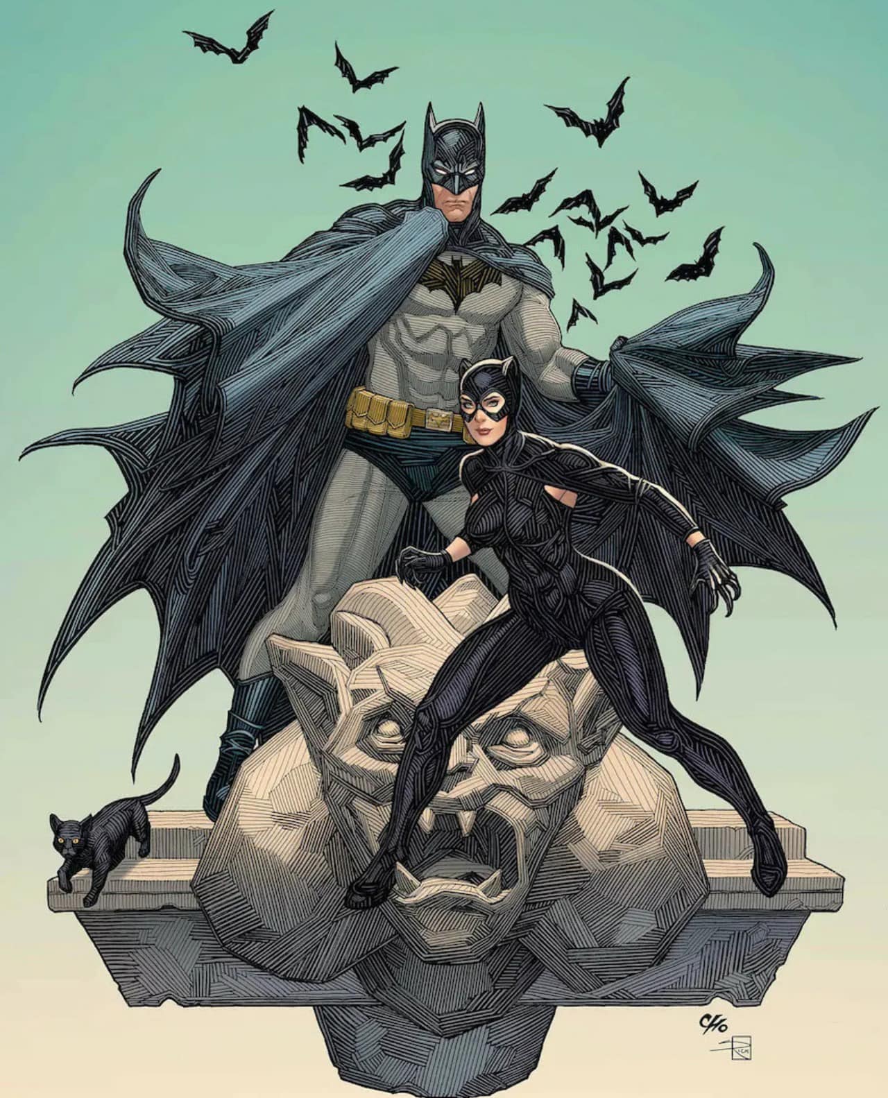 Batman Catwoman Bats Scene Print Poster