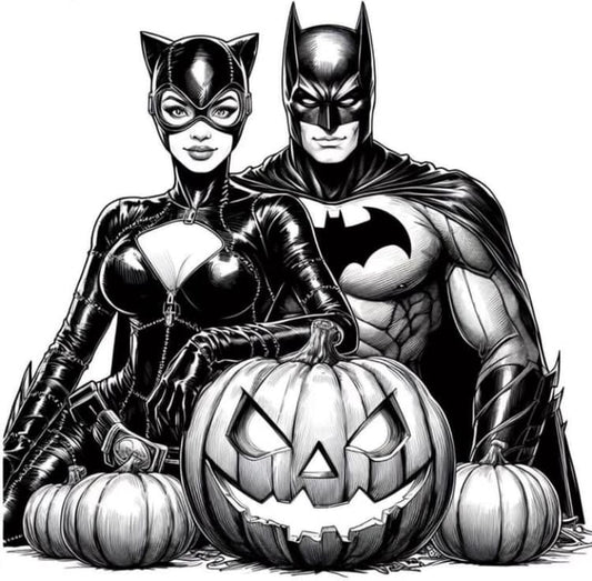 Batman Catwoman Halloween Pumpkin Print Poster