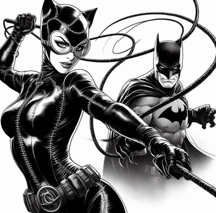 Batman Catwoman Illustration Print Poster