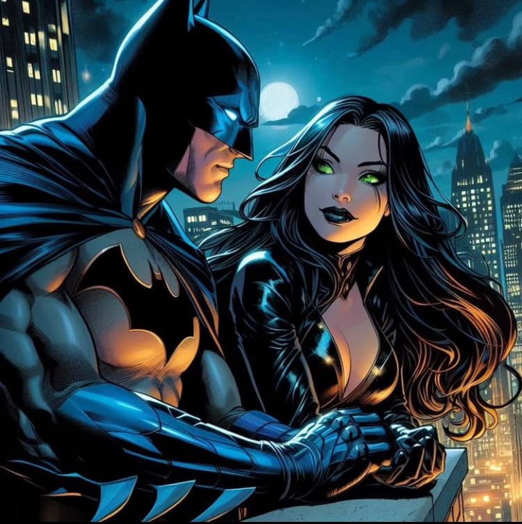 Batman Catwoman Night Cityscape Print Poster