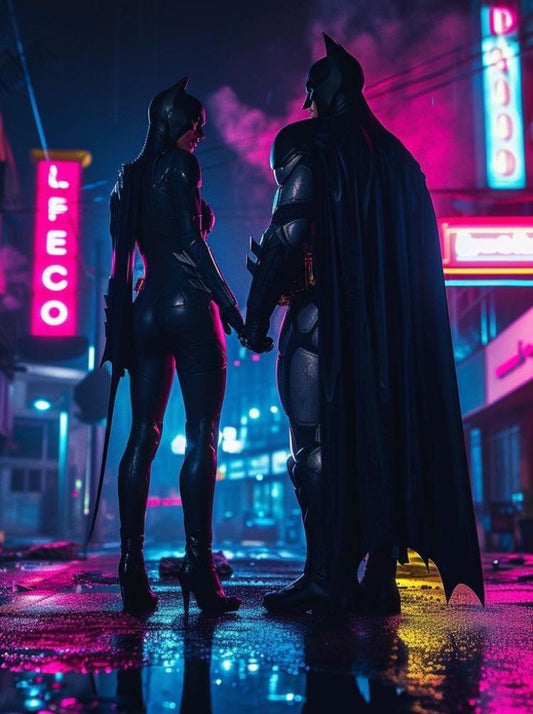 Batman Catwoman Night Cityscape (2) Print Poster