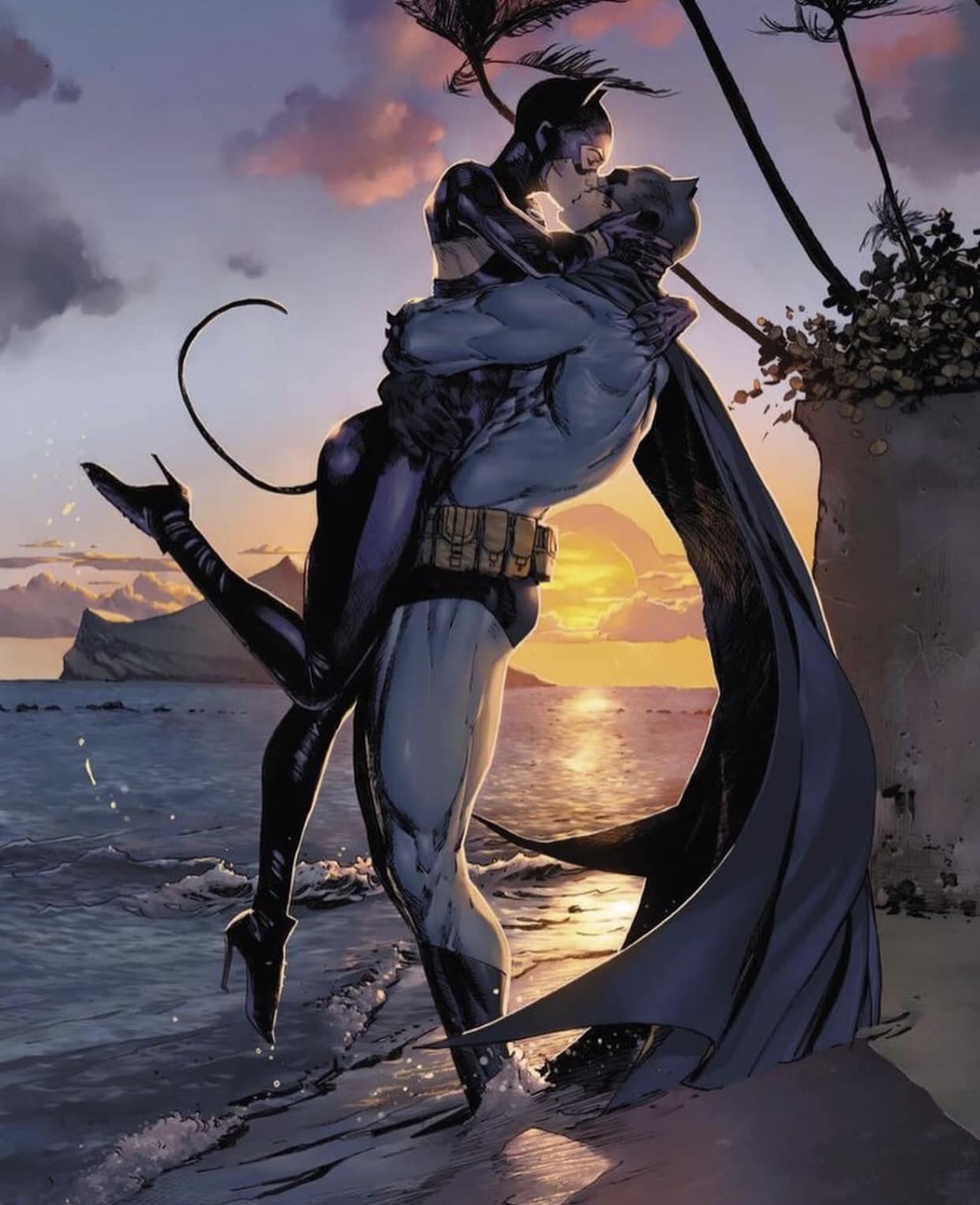 Batman Catwoman Sunset Embrace Print Poster