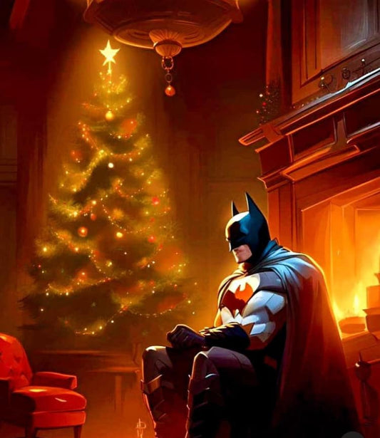Batman Christmas By Fireplace Print Poster