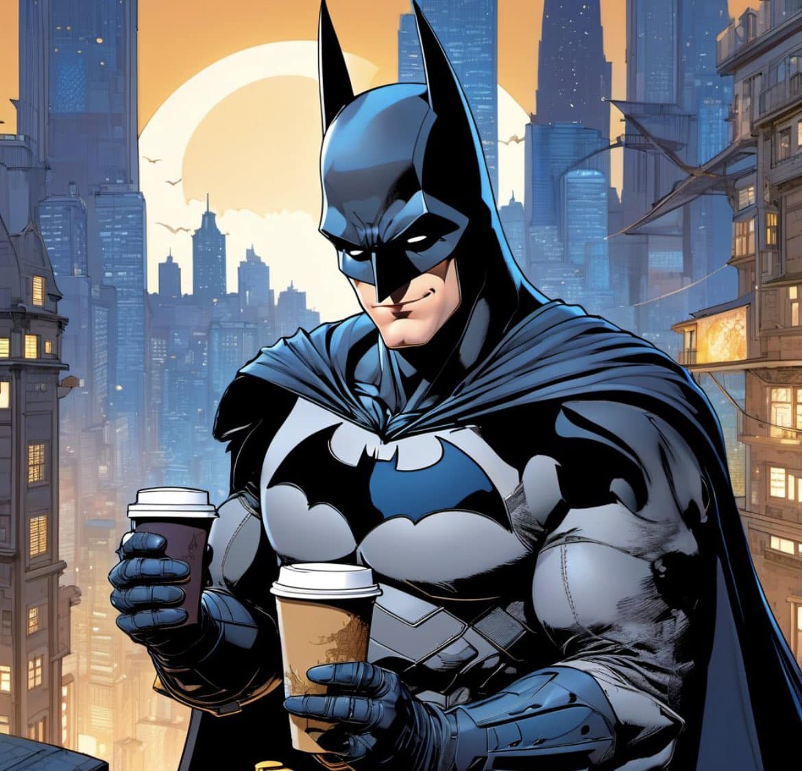 Batman Coffee Cityscape Print Poster