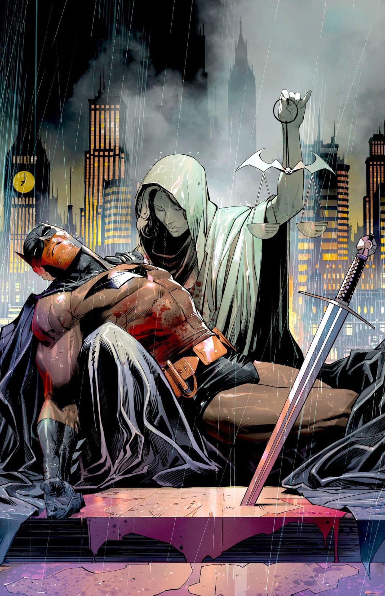 Batman Death Scene Cityscape Print Poster