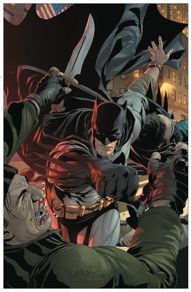 Batman Fighting Villain Nighttime Streets Print Poster