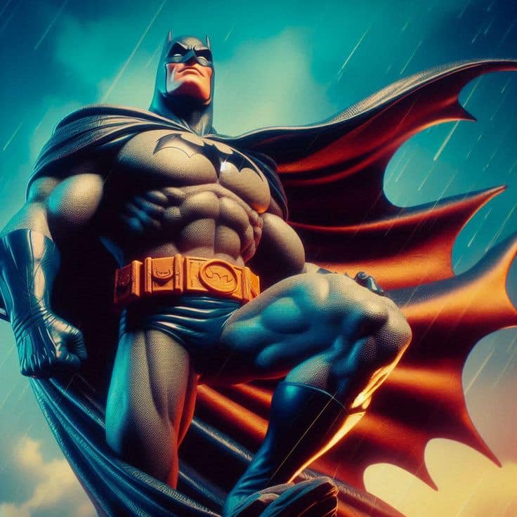 Batman Hero Pose Rainy Background Print Poster