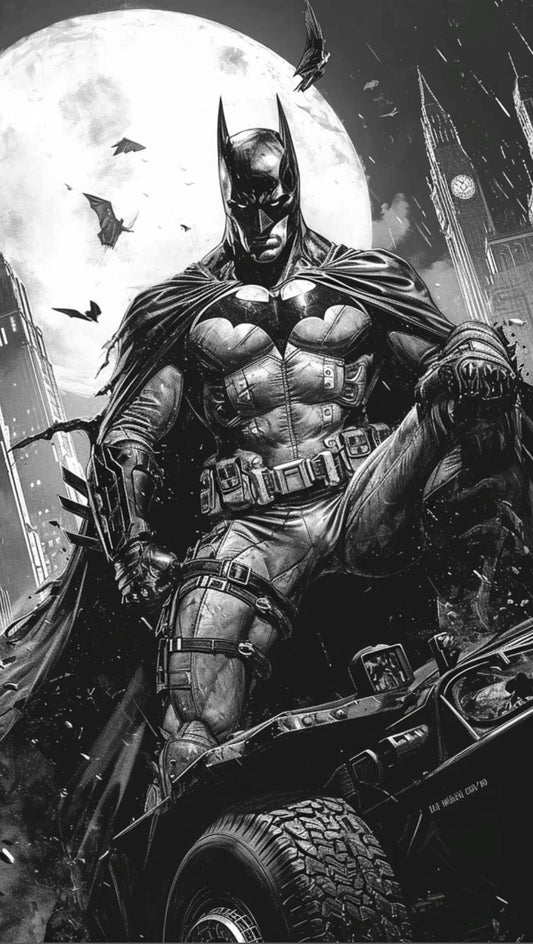 Batman Heroic Pose Moon Background Print Poster