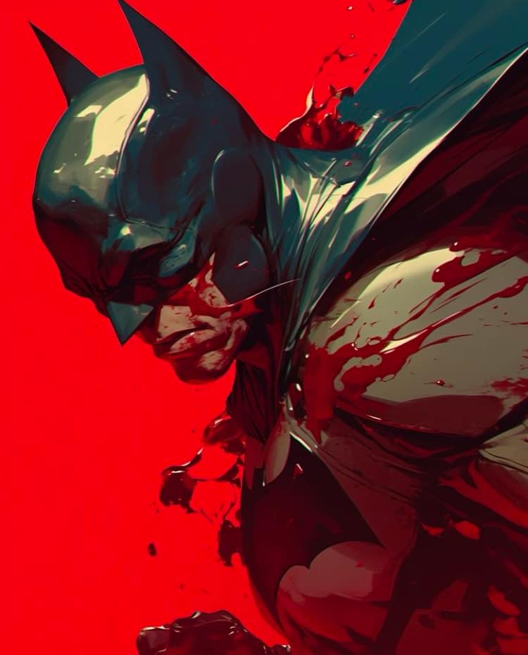 Batman Illustration Red Background Print Poster