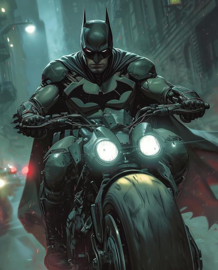Batman Motorcycle Night Cityscape Print Poster