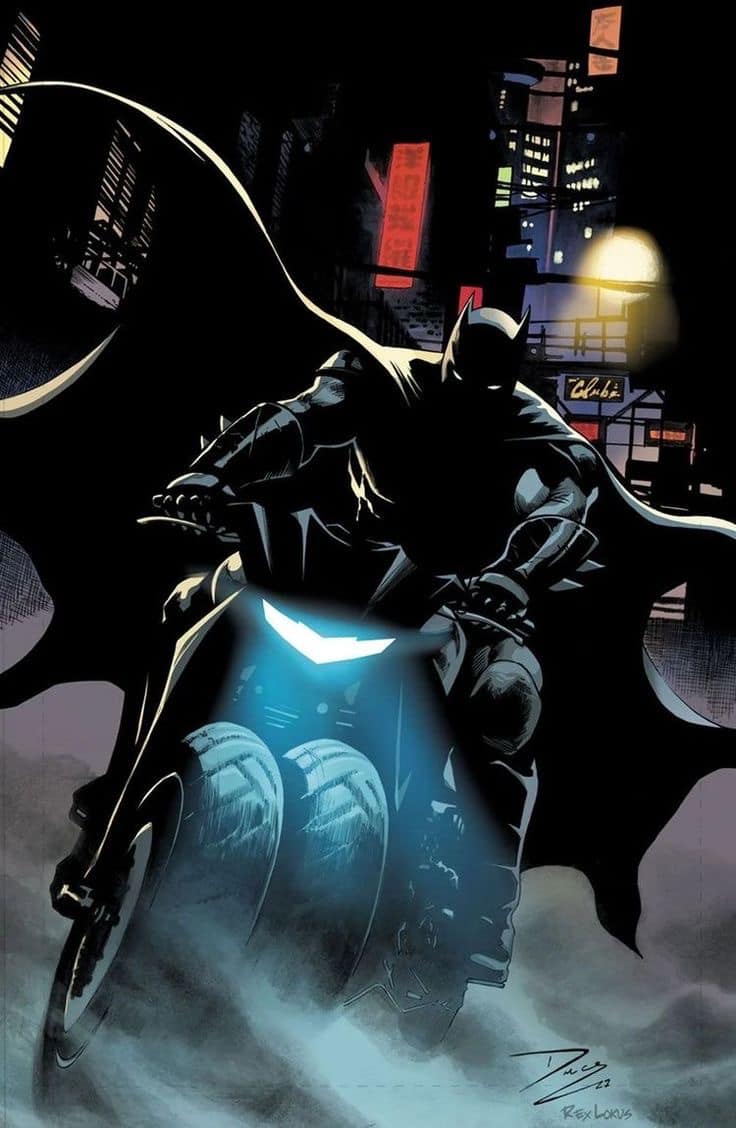Batman Motorcycle Nightscape Print Poster