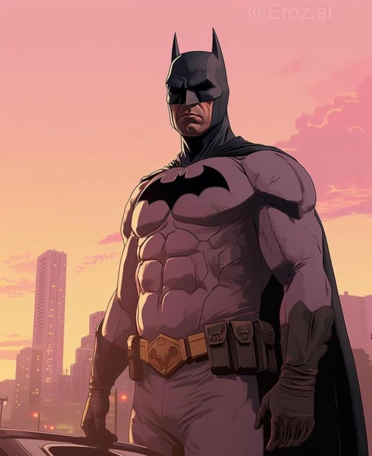 Batman Portrait Cityscape Sunset Print Poster