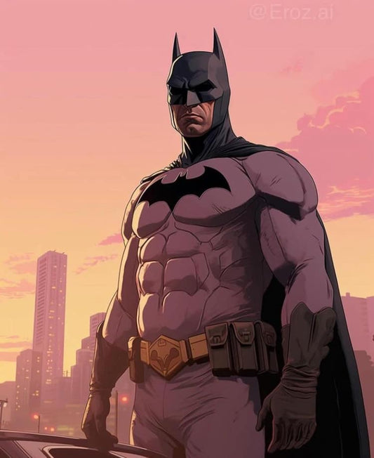 Batman Portrait Cityscape Sunset Print Poster