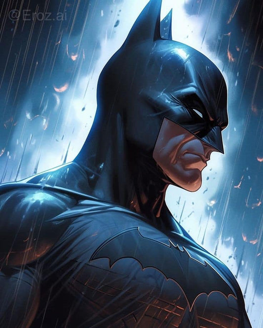 Batman Portrait Rainy Night Print Poster