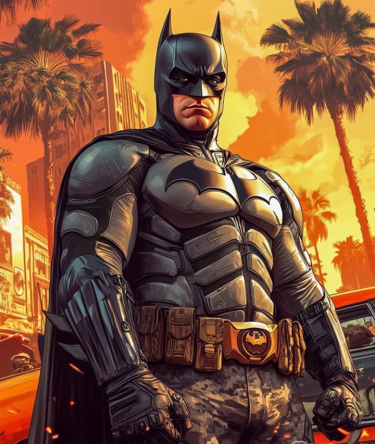 Batman Portrait Sunset Cityscape Print Poster