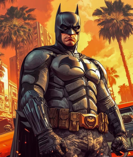 Batman Portrait Sunset Cityscape Print Poster