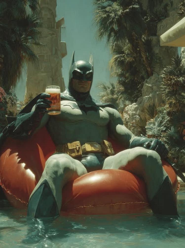 Batman Relaxing Poolside Print Poster